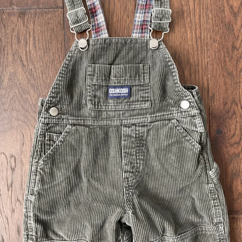 Vintage‎ Oshkosh Olive Green Corduroy Overalls Boys Girls 18 Month Toddler